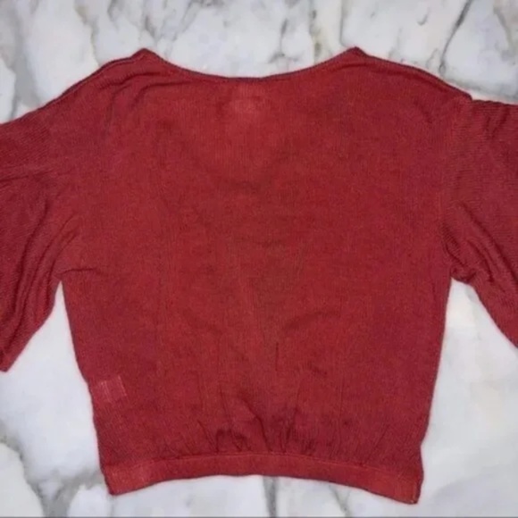 Rust Trumpet Sleeve Twisted V-Neck Blouse - Picture 6 of 6